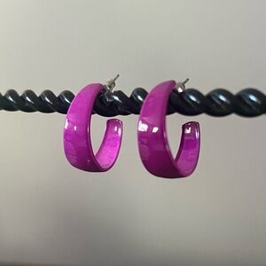 Vintage purple enamel hoop earrings